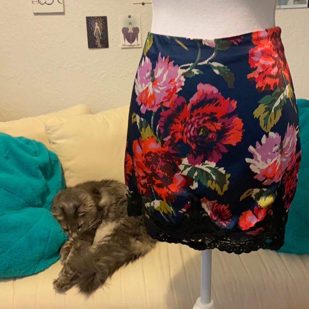 Floral Silky Mini Skirt